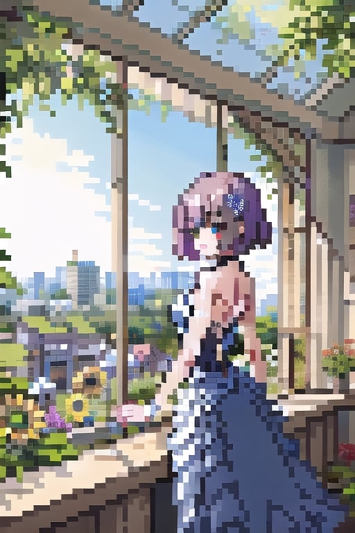 (((masterpiece))), (((best quality))), ((ultra-detailed)), (illustration), ((an extremely delicate and beautiful)), , (sunlight) ,Pixel art,sunflowers_in_backgroun, architecture,Pixel world