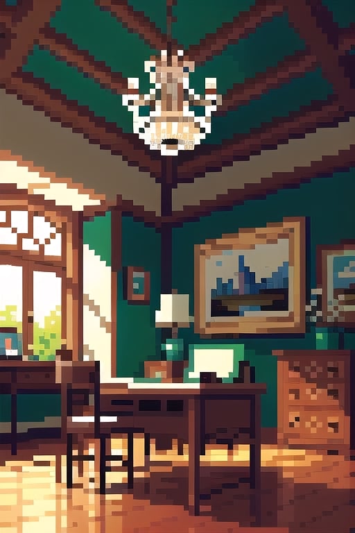 (((masterpiece))), (((best quality))), ((ultra-detailed)), (illustration), ((an extremely delicate and beautiful)), , (sunlight) ,Pixel art,, architecture,Pixel world, Mall, at_desk,