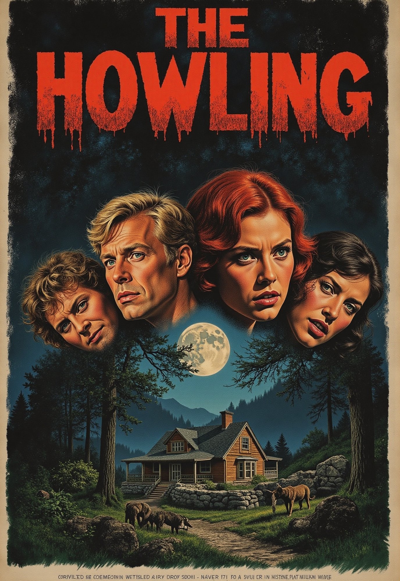 (vintage horror movie poster),  (big title,  THE HOWLING) by Draqulore on Tensor.Art