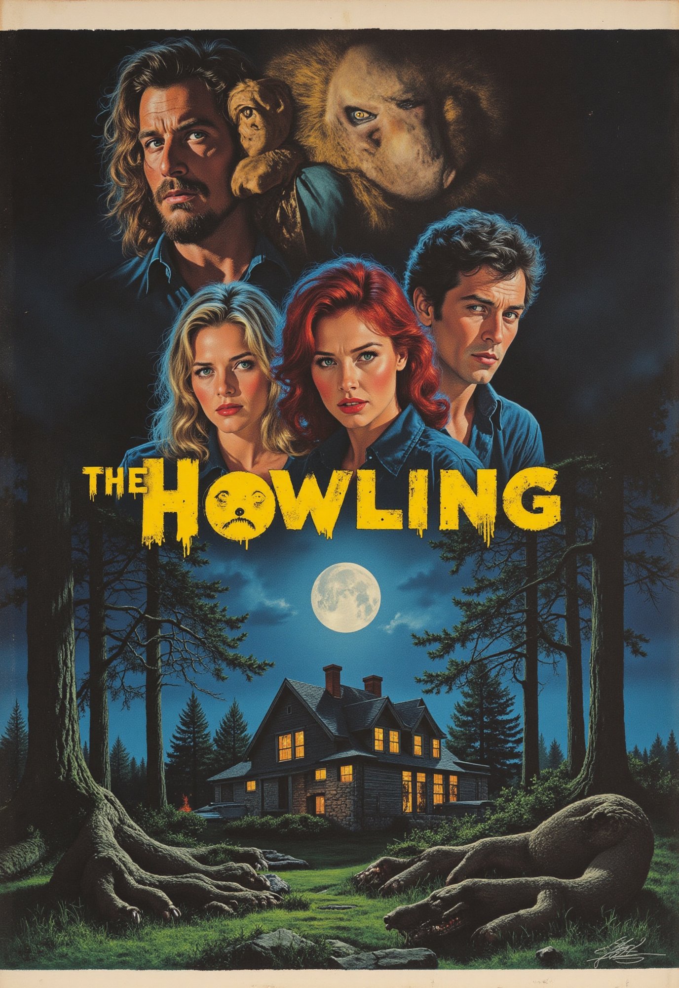 (vintage horror movie poster),  (big title,  THE HOWLING) by Draqulore on Tensor.Art