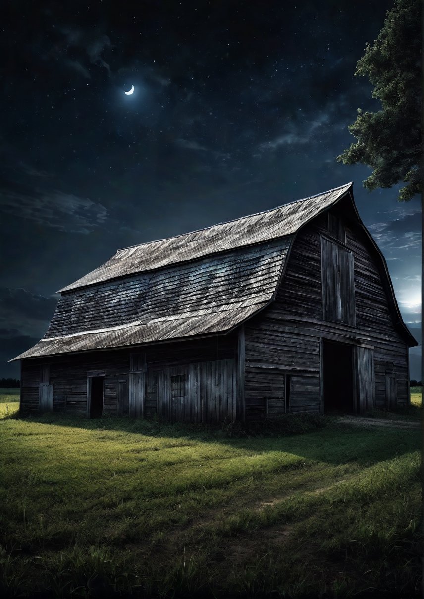 Landscape,  creepy and closed small barn at night,  dramatic angles by Draqulore on Tensor.Art