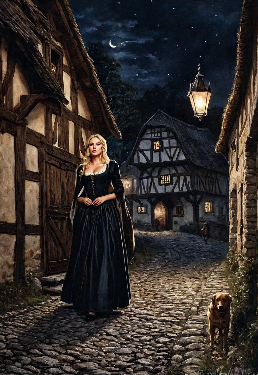 medieval europe,  once upon a time,  in a nighttime street by Draqulore on Tensor.Art