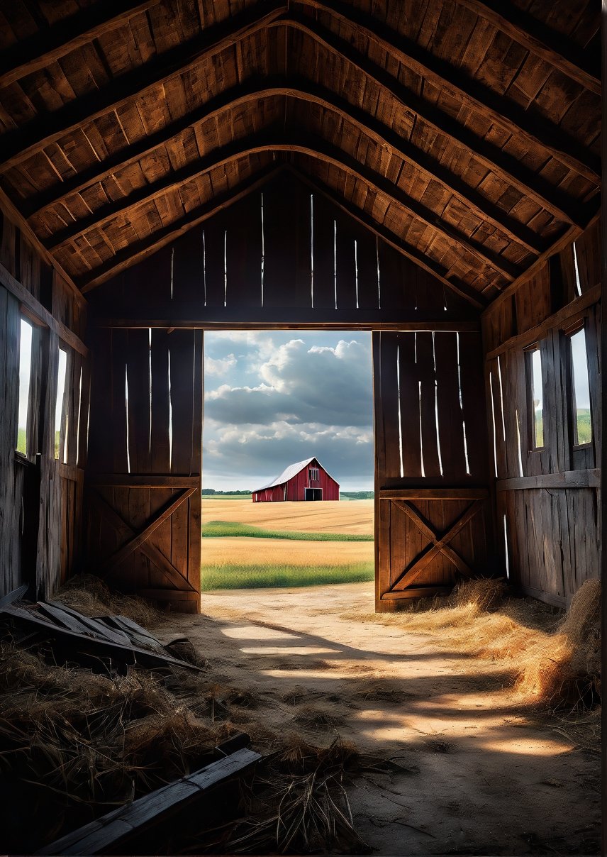 landscape,  inside a creepy little barn,  dramatic angles by Draqulore on Tensor.Art