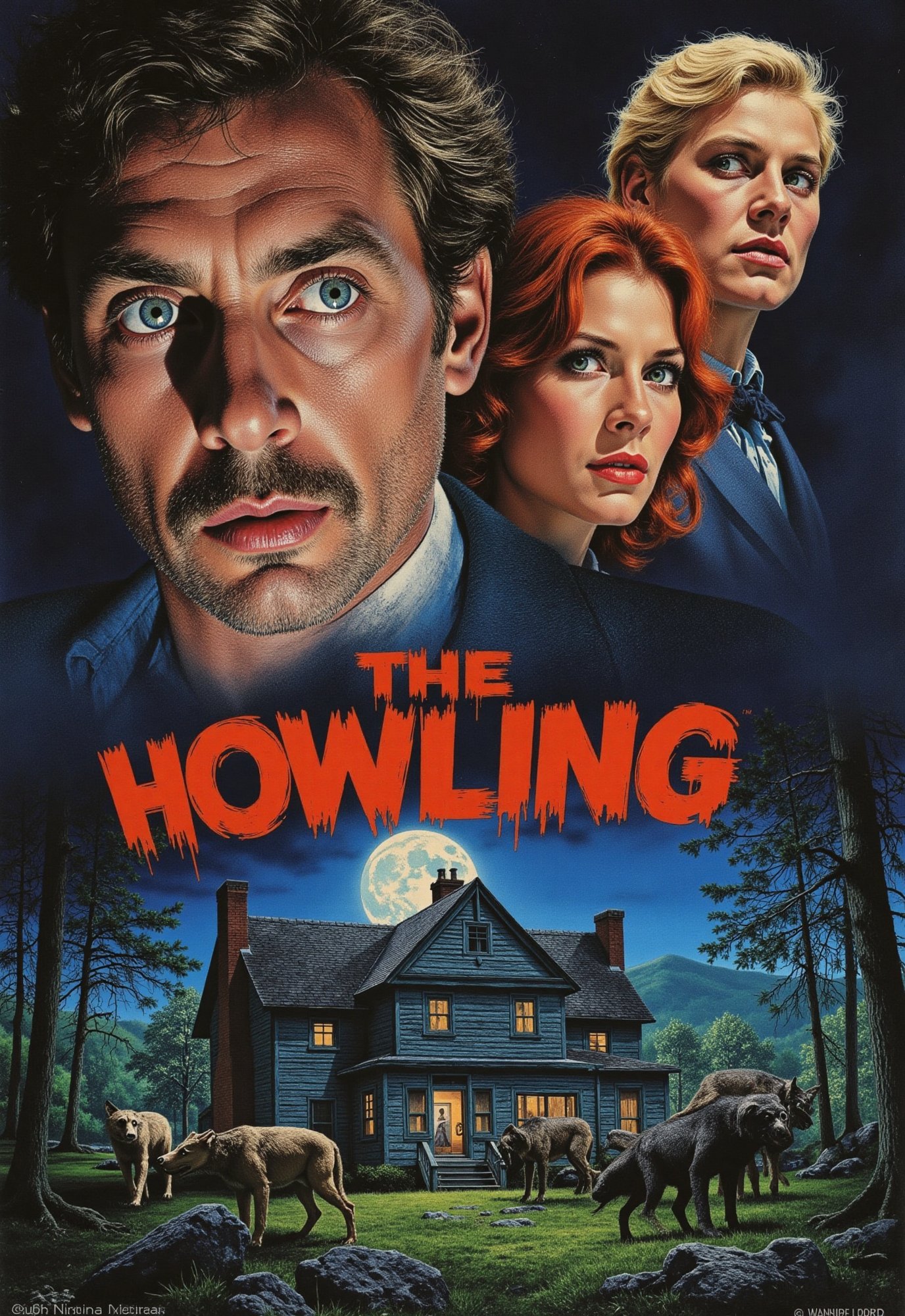 (vintage horror movie poster),  (big title,  THE HOWLING) by Draqulore on Tensor.Art