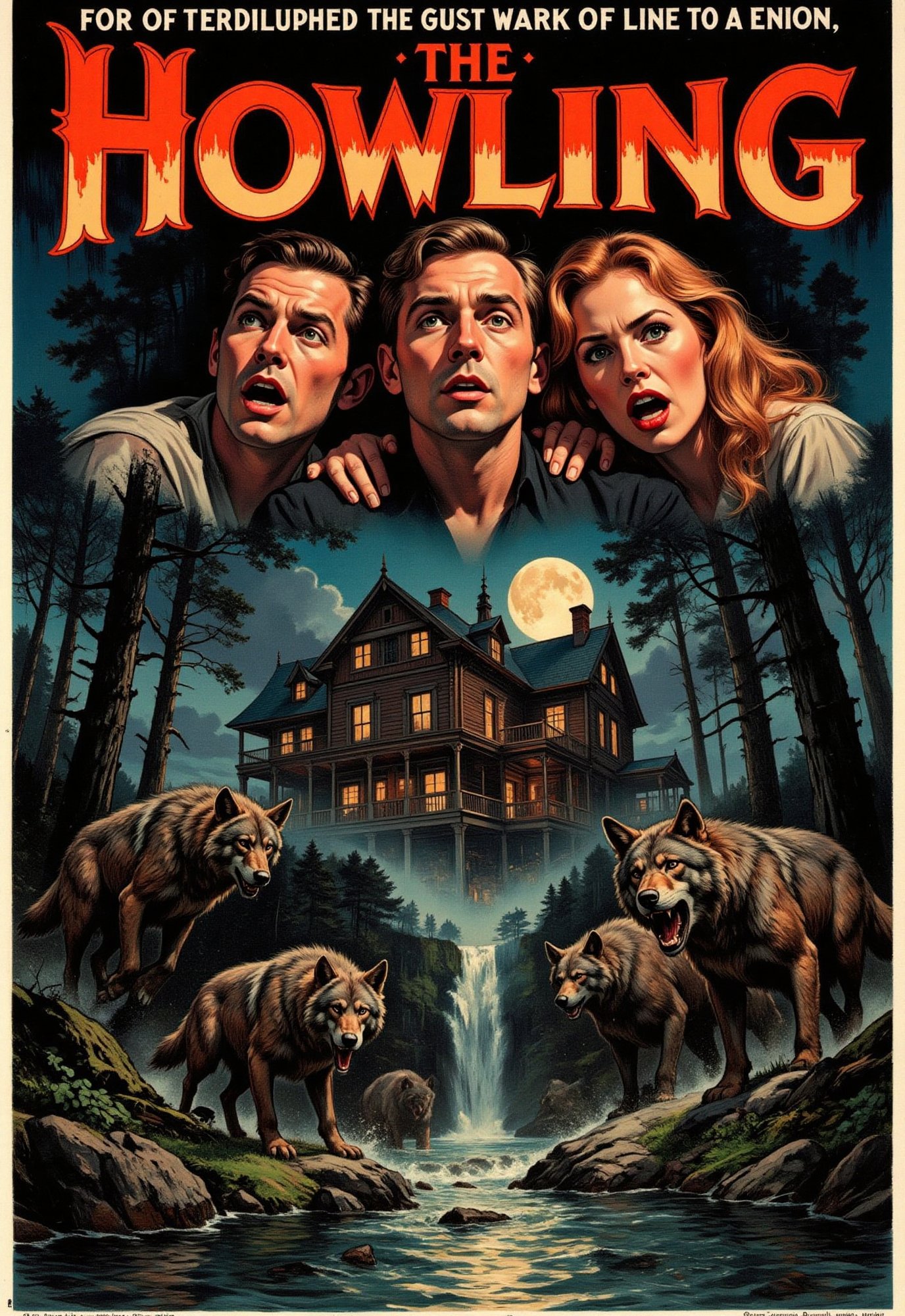 (vintage horror movie poster),  (big title,  THE HOWLING) by Draqulore on Tensor.Art