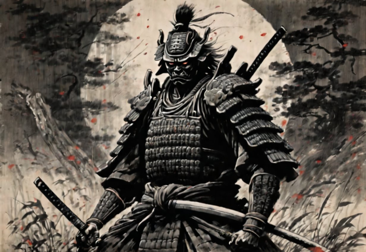 ((8 Japanese samurai standing side by side in the wilderness)), no armor, ((front angle)), excellent image quality, exquisite detail, charcoal drawing, charcoal, popular Japanese action manga, ink painting, Japanese plains, holding swords, glowing eyes, fearless heroism, warriors