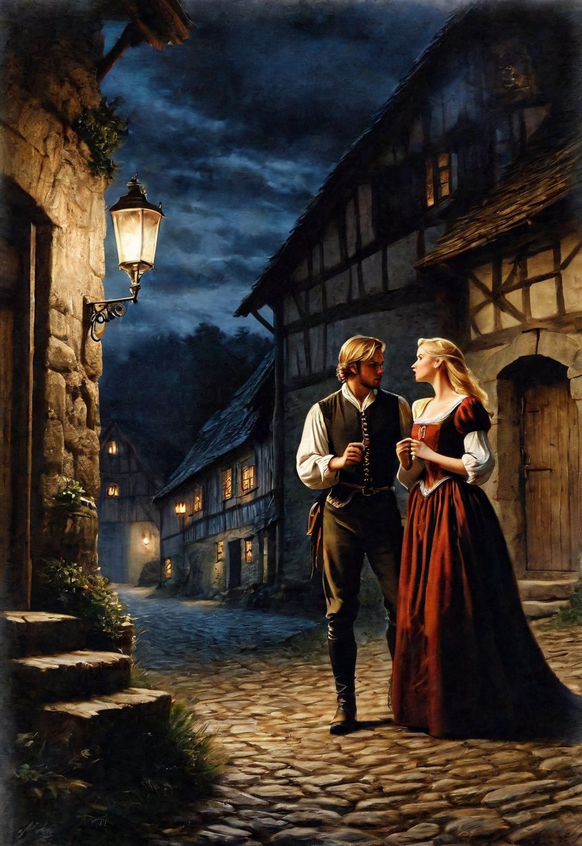 medieval europe,  once upon a time,  in a nighttime street by Draqulore on Tensor.Art