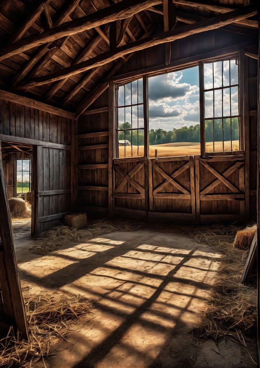 landscape,  inside a creepy little barn,  dramatic angles by Draqulore on Tensor.Art