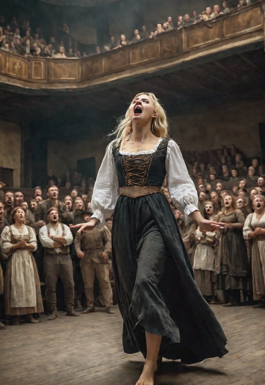 1830s,  blonde Ukrainian woman with creepy townsfolk,  She scream in fear by Draqulore on Tensor.Art