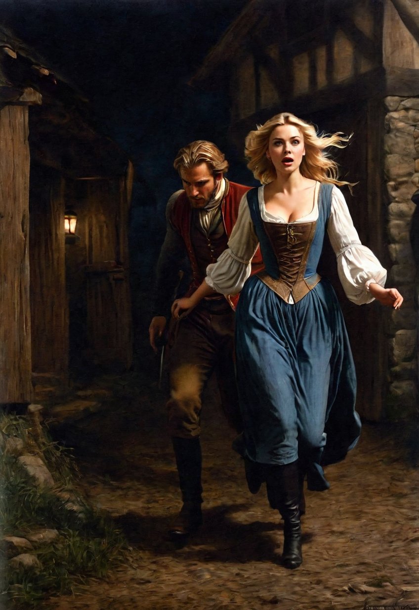 medieval europe,  once upon a time,  in a nighttime street by Draqulore on Tensor.Art