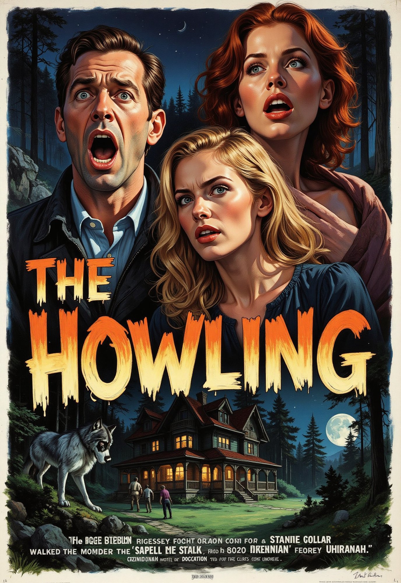 (vintage horror movie poster),  (big title,  THE HOWLING) by Draqulore on Tensor.Art