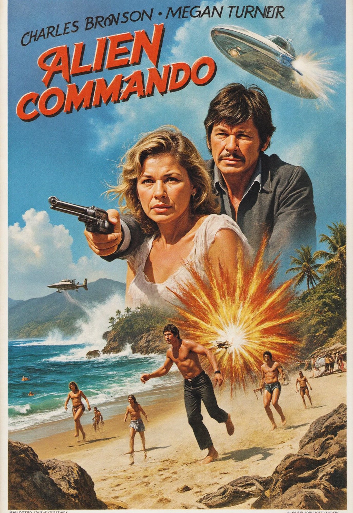 (science fiction movie poster),  (big title,  Alien Commando) by Draqulore on Tensor.Art