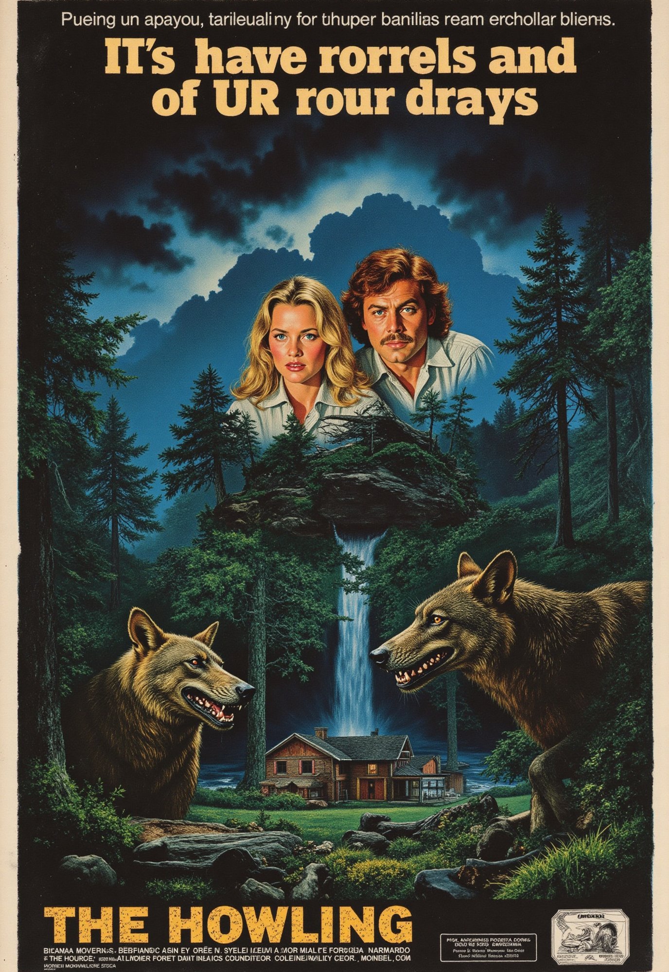 (vintage horror movie poster),  (big title,  THE HOWLING) by Draqulore on Tensor.Art