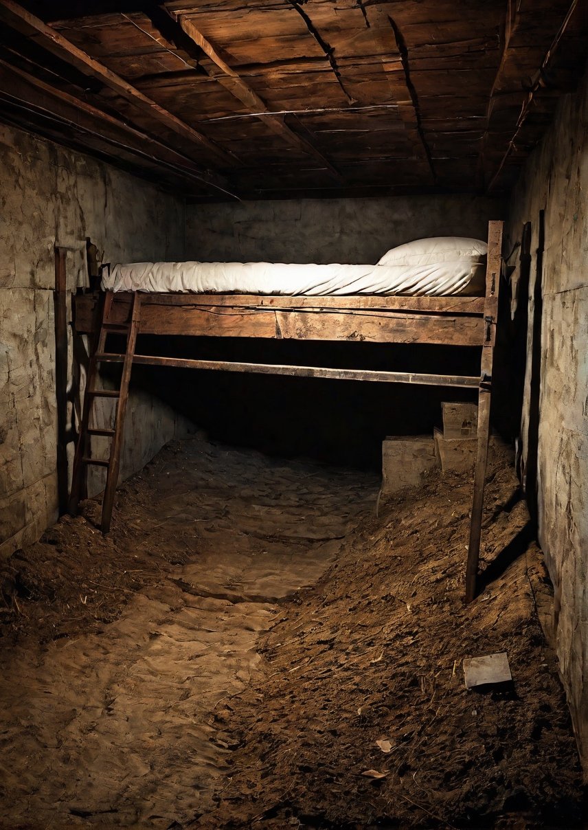 landscape,  the cleepy basement at a bed,  dramatic angles by Draqulore on Tensor.Art