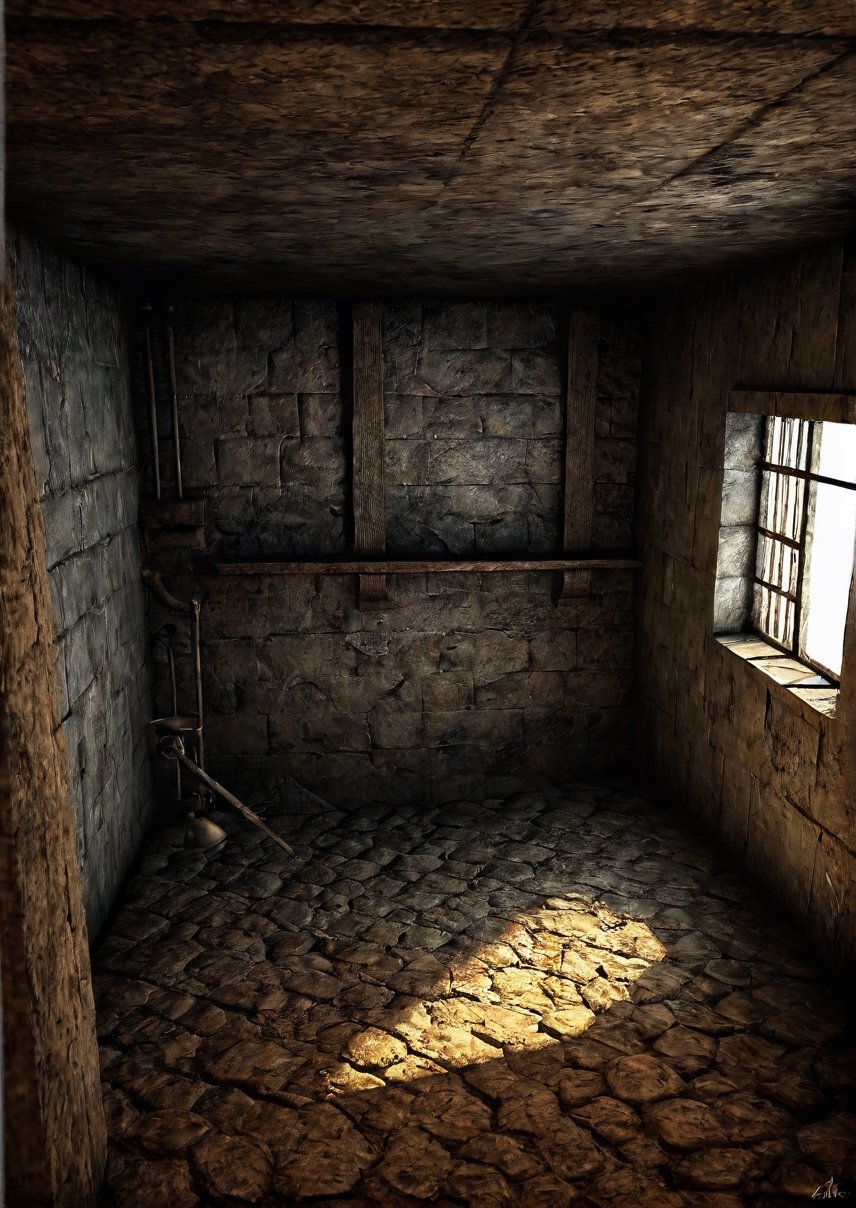 landscape,  the cleepy basement at a bed,  dramatic angles by Draqulore on Tensor.Art