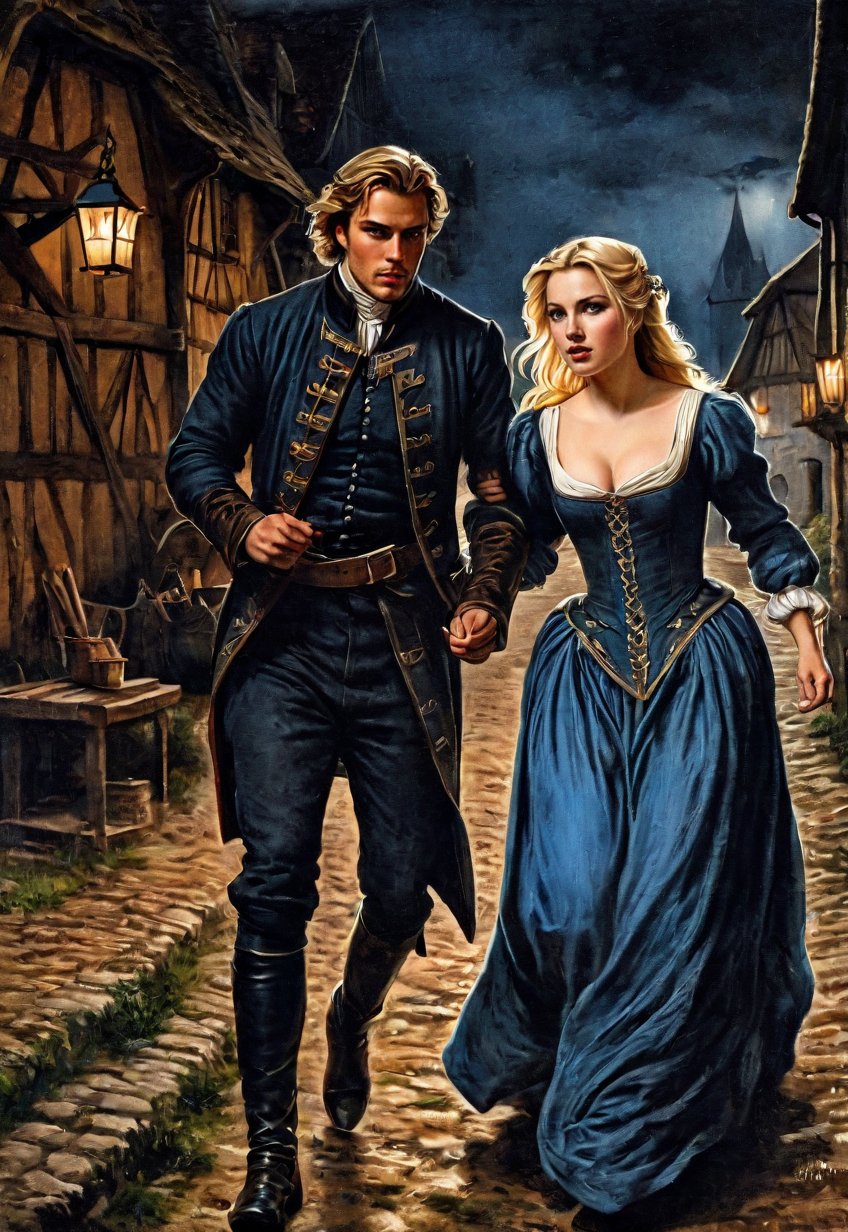 medieval europe,  once upon a time,  in a nighttime street by Draqulore on Tensor.Art
