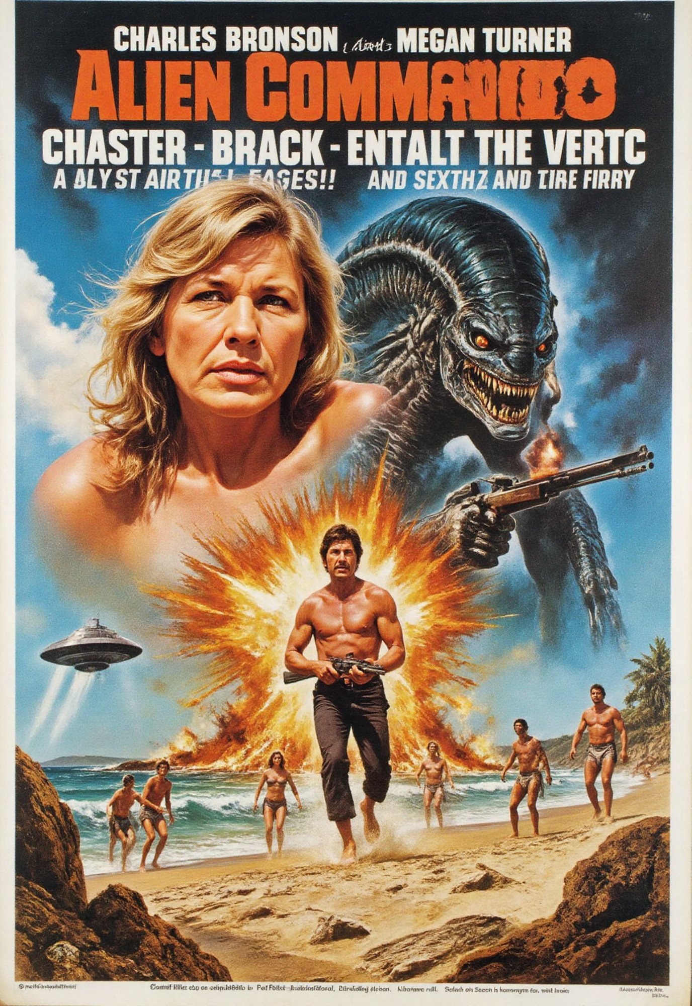 (science fiction movie poster),  (big title,  Alien Commando) by Draqulore on Tensor.Art