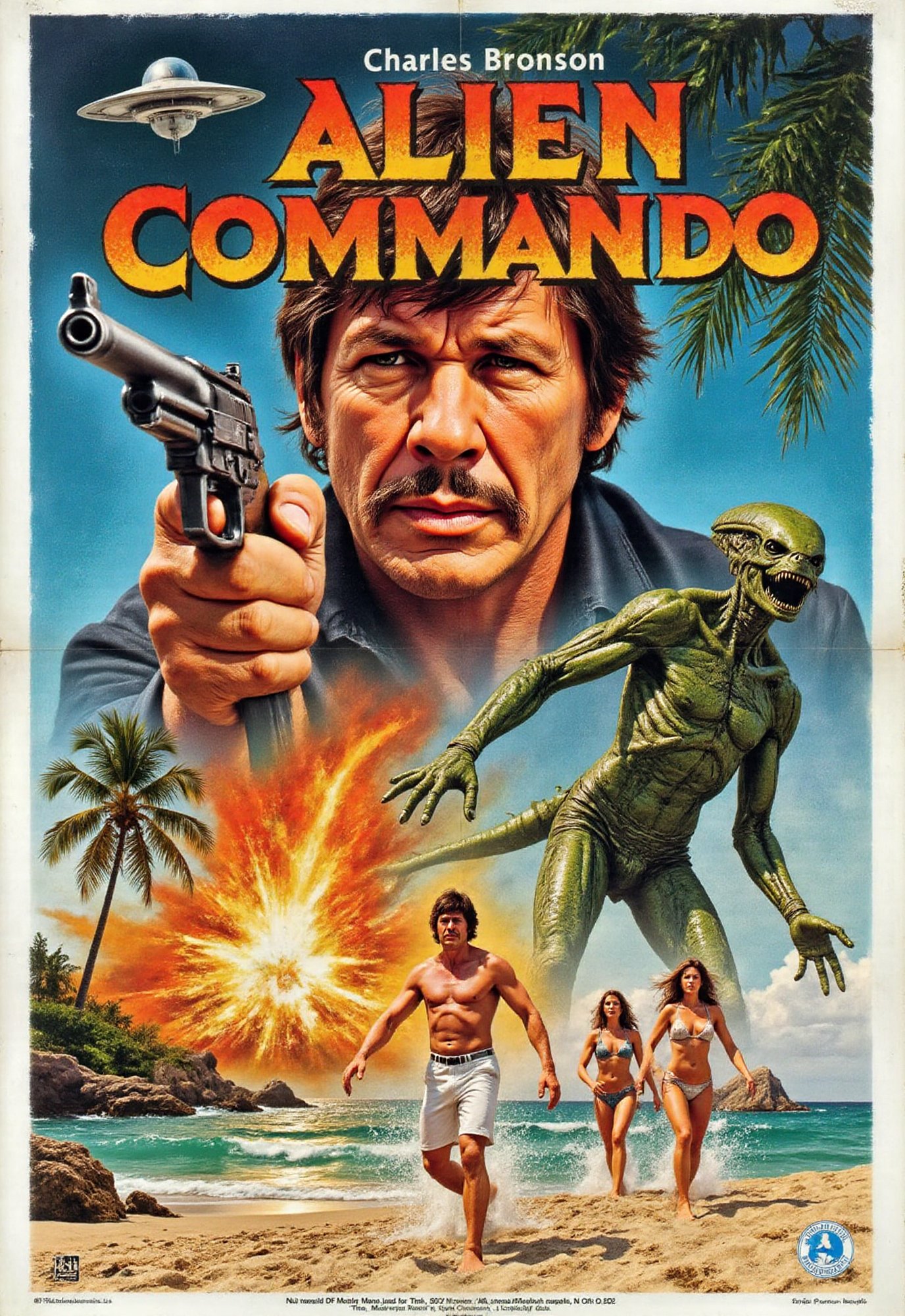 (science fiction movie poster),  (big title,  Alien Commando) by Draqulore on Tensor.Art