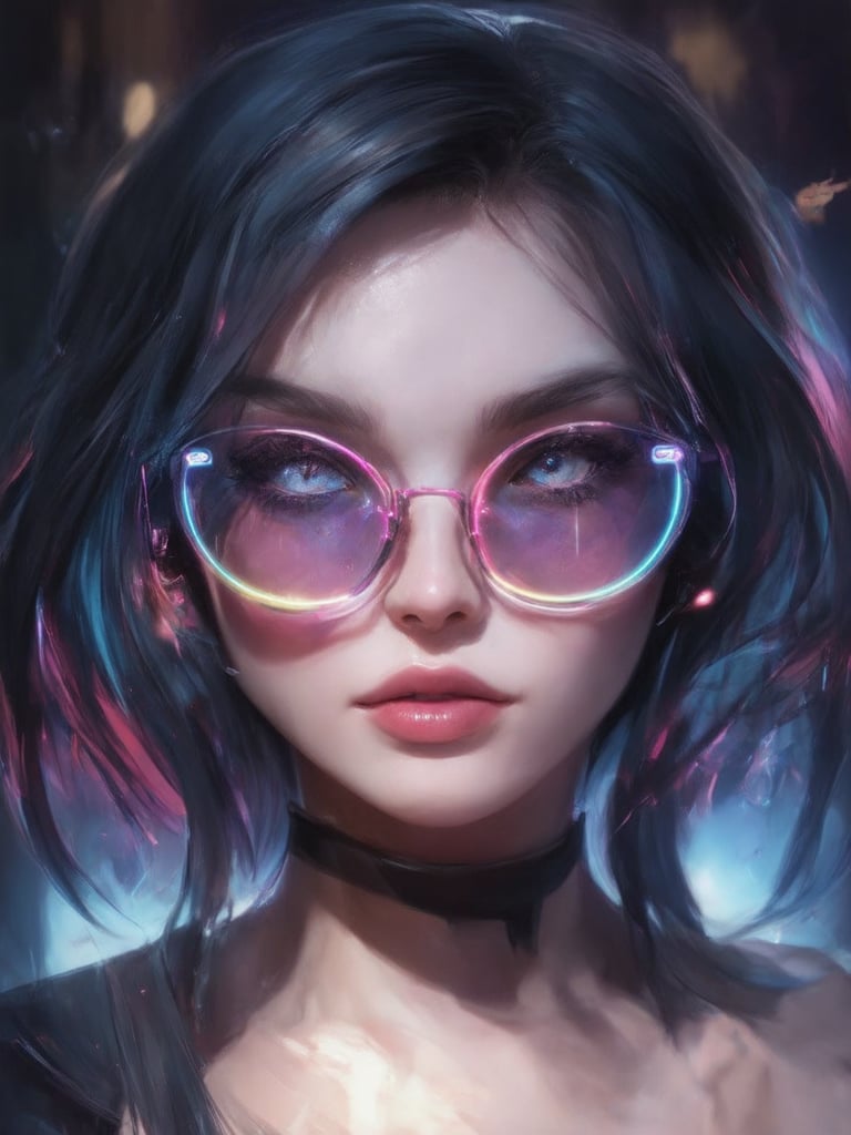 Similar graph, a cyberpunk girl, Wear clear neon glasses, cyberpunk., golden ratio details, 32k uhd, fantasy, cyberpunk, intricate, decadent, highly detailed, digital painting, ever after high, octane render, artstation, concept art, smooth, sharp focus, illustration, art by artgerm, loish, wlop. (heartwarming, uplifting, charming), (UHD, masterpiece, detailed eyes, detailed face, highest quality), (light leaks, subsurface scattering, rim light, beautiful lighting and shading, deep background, vibrant complementary colors, sharp focus)