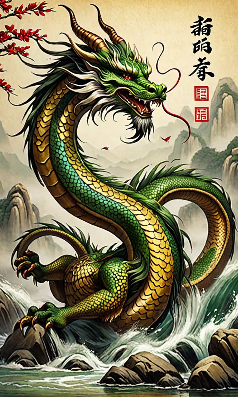Chinese calligraphy dragon by Seaum on Tensor.Art