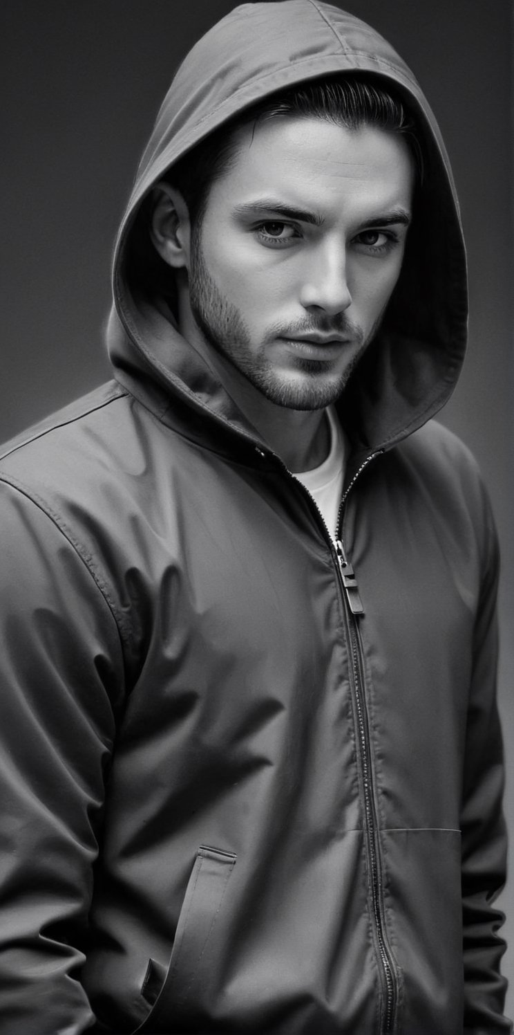 A beautiful man drawn in pencil,  Wearing a hooded jacket. Pencil. by aramismcy on Tensor.Art