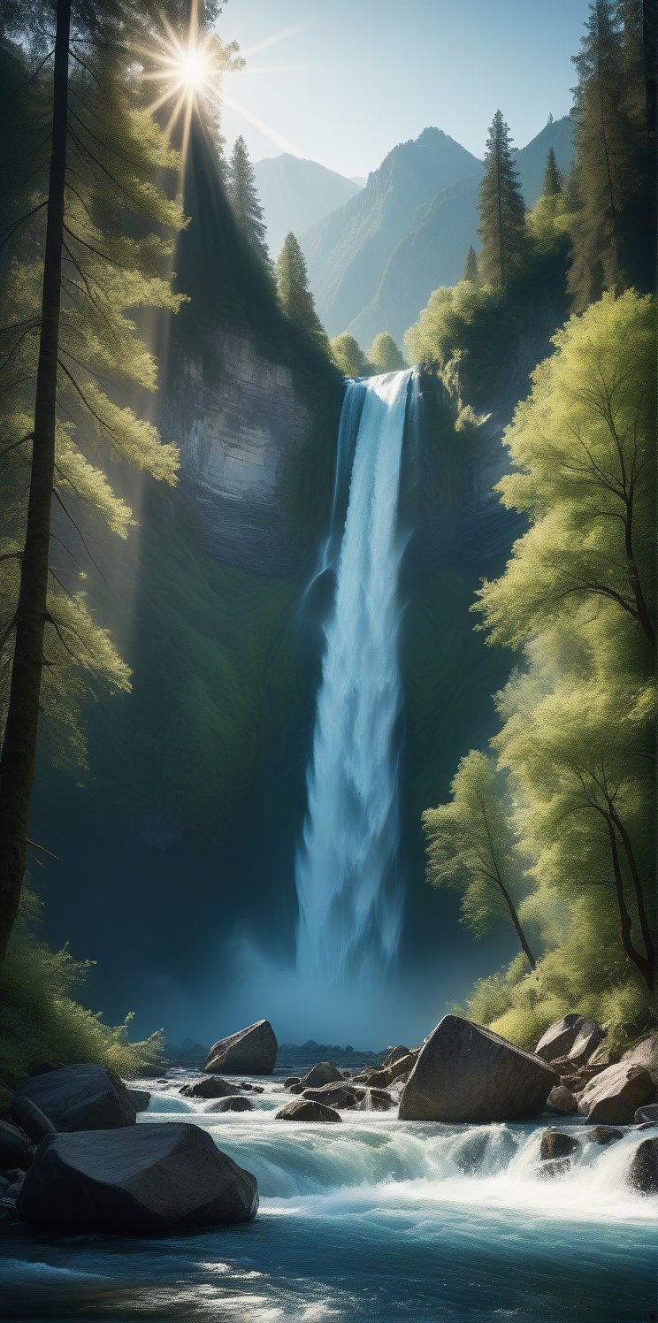 
Imagine the following scene:

A hyperrealistic photograph of a beautiful river in a mountain. The river is wide and turbulent, very imposing and untamable. It's daytime, the light filters through the branches of the trees next to the river. At the end a large waterfall can be seen, where the river originates.

(photorealistic), masterpiece: 1.5, beautiful lighting, best quality, beautiful lighting, realistic and natural image, intricate details, everything in focus, perfect focus, photography, masterpiece, small nuances, Supreme resolution, 32K, ultra-sharp quality and details. Superior, realistic and complex