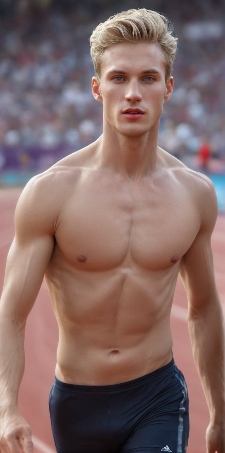 Imagine the following scene: Hyperrealistic photograph of a beautiful man. Full body shot,  zoomed out shot to capture the...