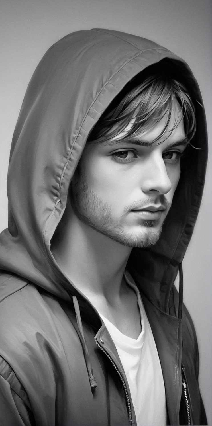 A beautiful man drawn in pencil,  Wearing a hooded jacket. Pencil. by aramismcy on Tensor.Art