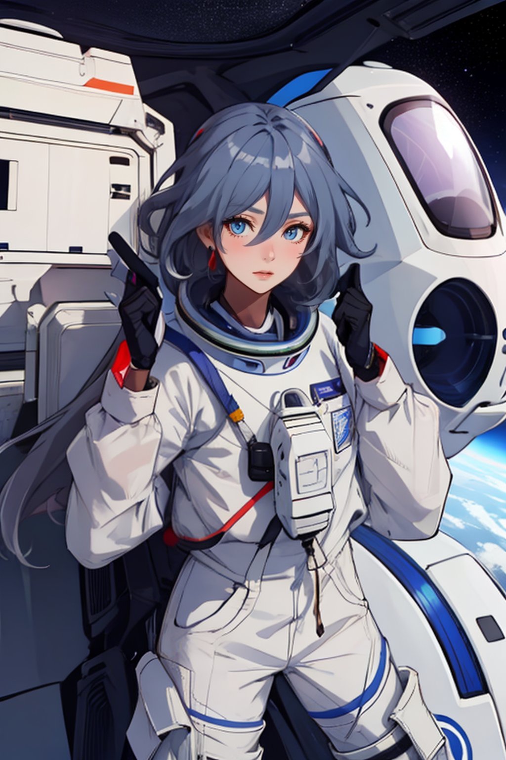 a beautiful girl in the sky from Mars, establishing herself in a spacesuit,fu hua,astronauts