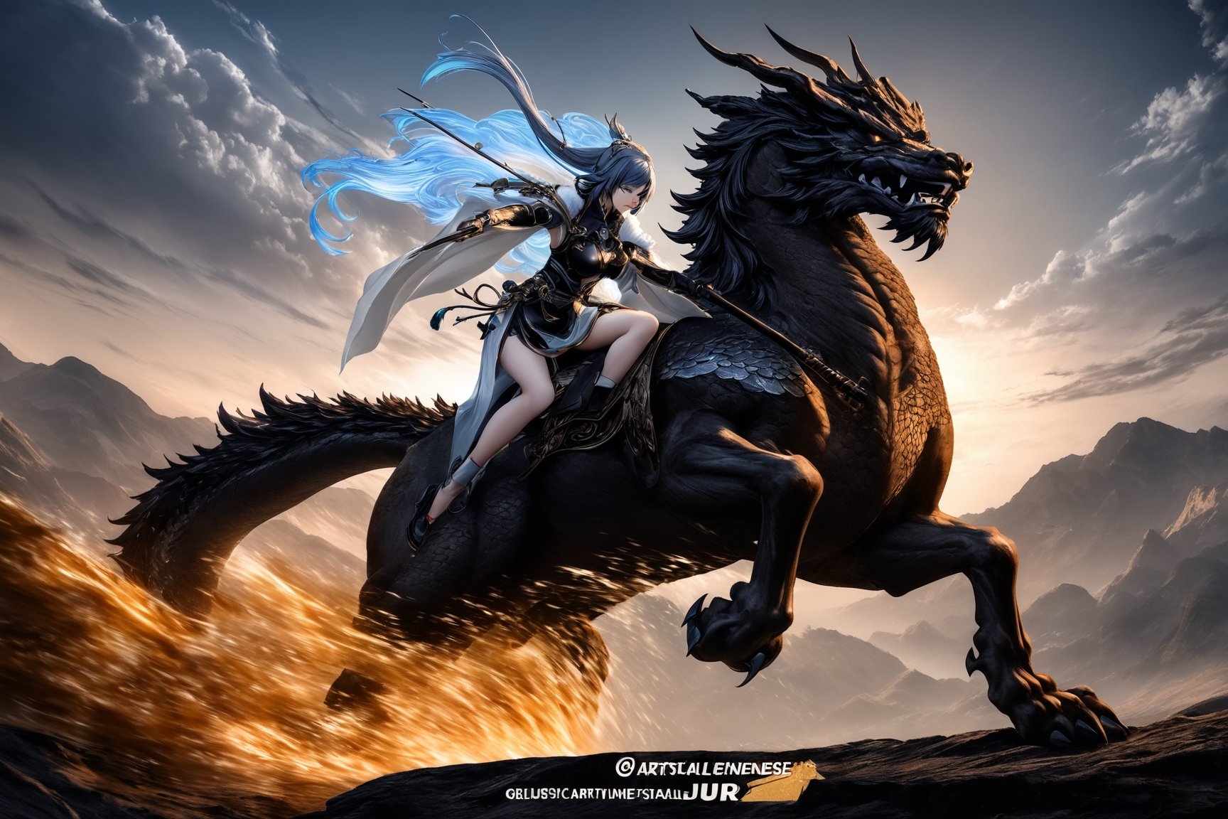 [[fu hua (phoenix)(honkai impact 3rd)]],  Tall female knight,  riding a horse by 我爱符华 on Tensor.Art