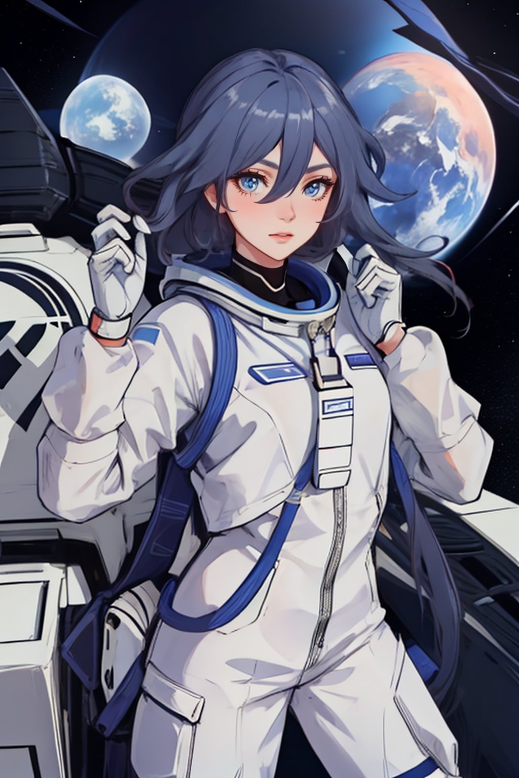 a beautiful girl in the sky from Mars, establishing herself in a spacesuit,fu hua,astronauts