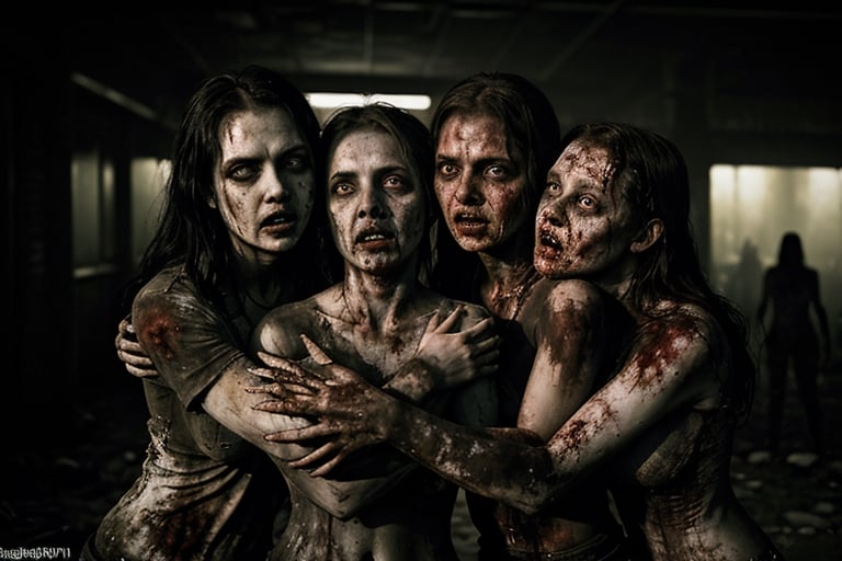 6 female dirty zombies hugging ,  disturbed souls,  rotten zombies version by Trujillom on Tensor.Art