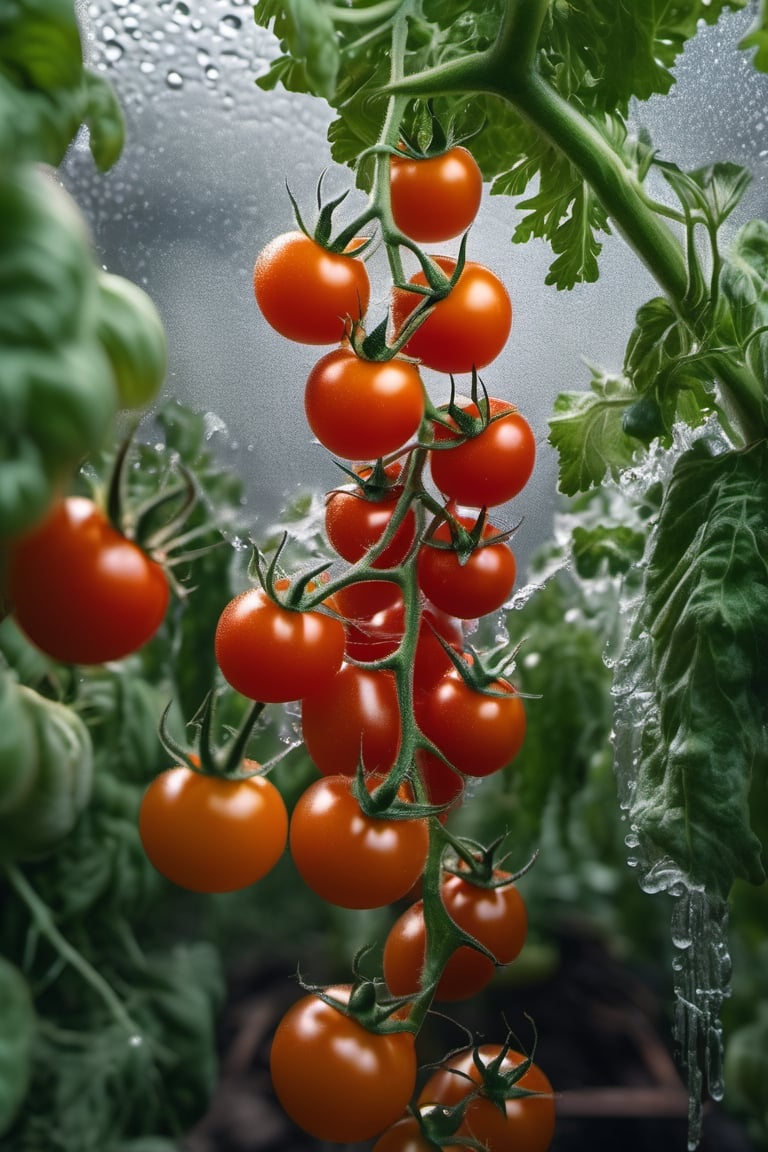 RAW natural photo Of TOMATOES RAIN,
, only one light cenital chimera, day advertising shooting, realistic photograph, sharp focus, depth of field, shoot, ,side shot, side shot, ultrahd, realistic, vivid colors, highly detailed, perfect composition, 8k, photorealistic concept art, soft natural volumetric cinematic perfect light,booth,food focus, UP THE CAMERA
