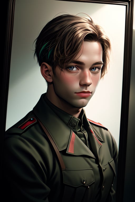 boy man portrait of german soldier 1945, hiperrealism, analog photography,grain photo
 BEST QUALITY, MASTERPIECE, PHOTOREALISTIC:1.9, DRAMATIC LIGHT, infinite mirror background,
,colorful_girl_v2,arshadArt,alluring_lolita_girl,anamr