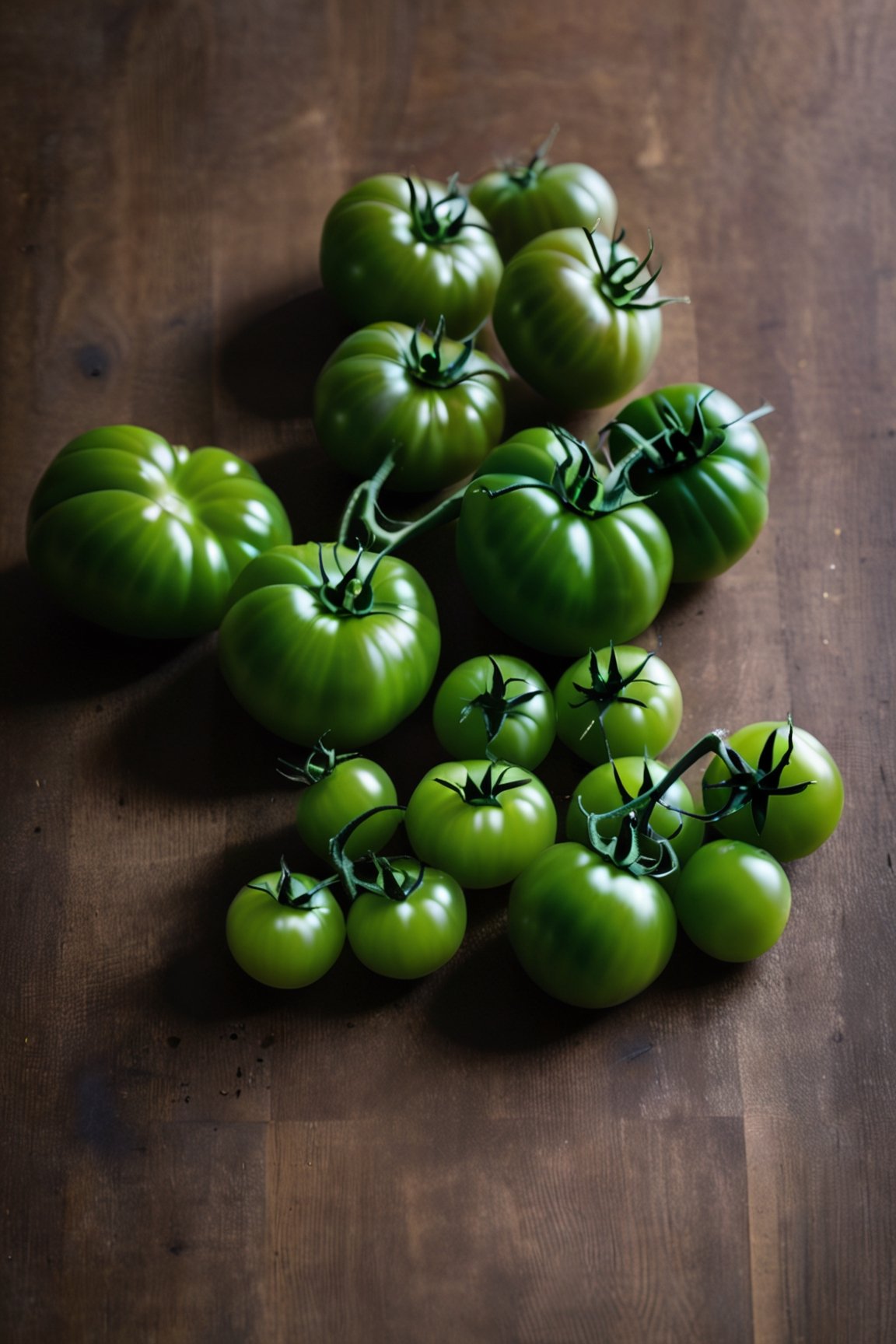 

green tomatoes 
on a brown table
