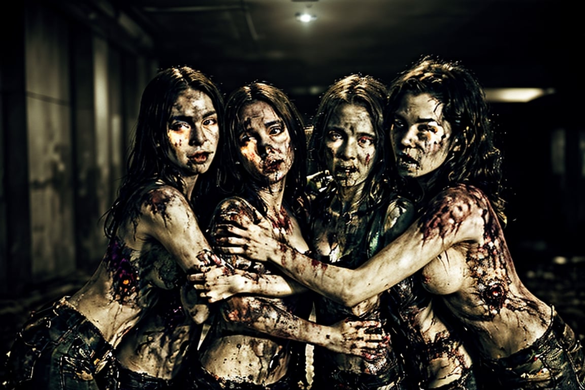 6 female dirty zombies hugging , disturbed souls, rotten zombies version, love and sadness,
, hd, 8k, masterpiece, one light, realistic photography, hasselblad, raw, hiperrealism, medium format sensor camera, super prime cinema lens, (((filtered light))) , concret background, 