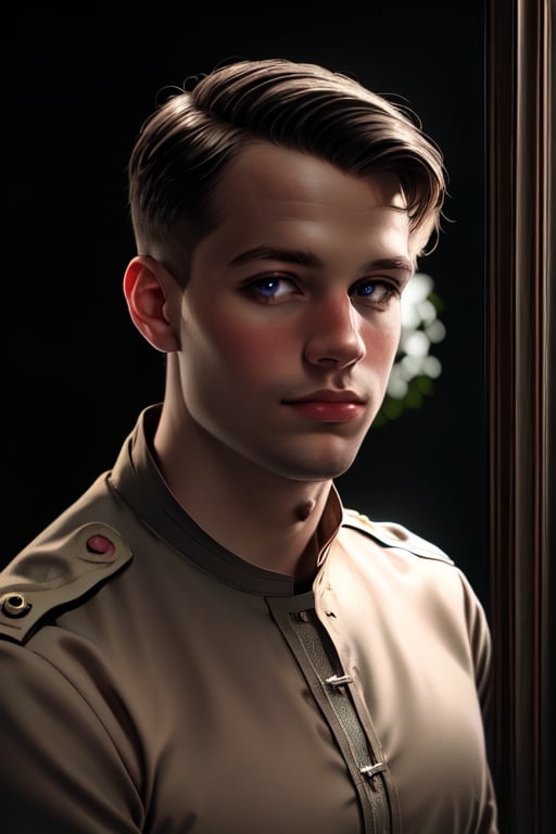 boy man portrait of german soldier 1945, hiperrealism, analog photography,grain photo, NATURAL PHOTOGRAPHY
 BEST QUALITY, MASTERPIECE, PHOTOREALISTIC:1.9, DRAMATIC LIGHT, infinite mirror background,
,colorful_girl_v2,arshadArt,alluring_lolita_girl,anamr,xyzsankurta