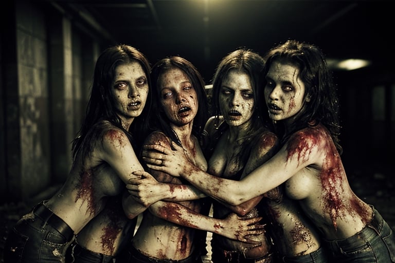 6 female dirty zombies hugging ,  disturbed souls,  rotten zombies version by Trujillom on Tensor.Art