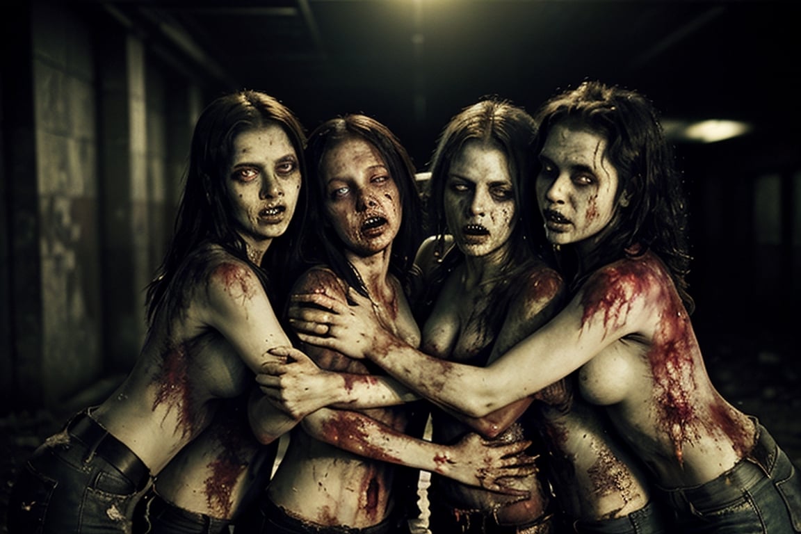 6 female dirty zombies hugging ,  disturbed souls,  rotten zombies version by Trujillom on Tensor.Art