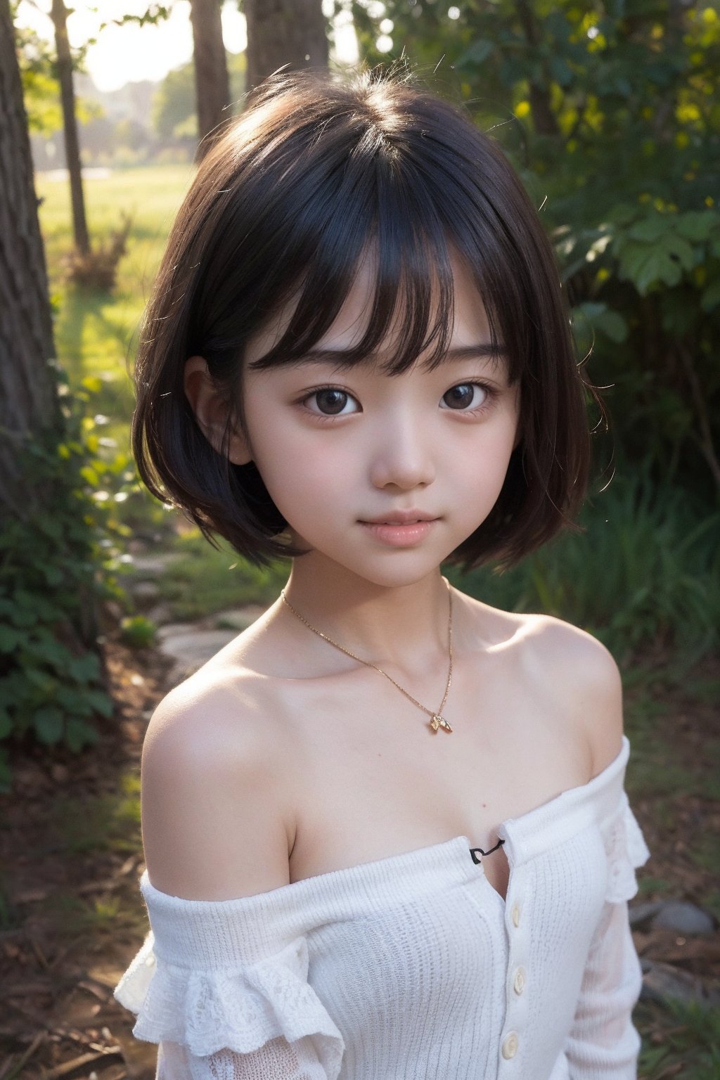 主：(Misty woods under sunset),  視：(((Face focus photo))),  人：1litte 1kid 7yo gril by 小萬仔 on Tensor.Art