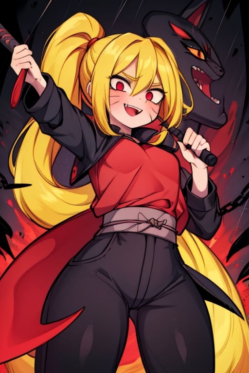 8k resolution, high resolution, masterpiece, intricate details, highly detailed, HD quality, solo, loli, 1_girls, dark background.black desert.scarlet moon.red moon.moon.rain, Naruko uzumaki.red eyes.blonde.yellow hair.two ponytails.Naruko uzumaki clothes.shinobi clothes.black scaly coat.black pants.elongated tongue.long tongue.big tongue.flaunt.fighting pose.glowing eyes.a cheeky smile.funny expression.a joyful expression, a fighting scythe in crayfish.a black blade with red edges.black metal handle.two-meter braid.the base of the blade is wrapped in chains, susanoo.giant fox behind Naruko.ghostly fox. red wool.red aura.tail.bared fangs.fighting pose, looking at the camera, focus on the whole body, the whole body in the frame, small breasts, rich colors, vibrant colors, detailed eyes, super detailed, extremely beautiful graphics, super detailed skin, best quality, highest quality, high detail, masterpiece, detailed skin, perfect anatomy, perfect body, perfect hands, perfect fingers, complex details, reflective hair, textured hair, best quality,super detailed,complex details, high resolution,

,jtveemo,himenoa,Star vs. the Forces of Evil ,Naruto,Landidzu,arcane style,Oerlord,DAGASI,Karin,JCM2,USA,Overgeared Manhwa