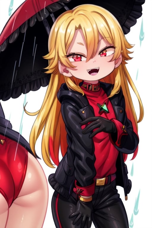 8k resolution, high resolution, masterpiece, long black scaly coat, open coat, yellow hair, white trickster mask,mocking smile painted on the mask,red smile, fanged smile,red eyes painted on the mask,squinted eyes, black gloves, black pants, arms thrown to the side, looking at the viewer, scarlet lightning in the background, rain, thunderstorm, the whole body in the frame, solo, detailed eyes, super detailed, extremely beautiful graphics, super detailed skin, best quality, highest quality, high detail, masterpiece, detailed skin, perfect anatomy, perfect hands, perfect fingers, complex details, reflective hair, textured hair, best quality, super detailed, complex details, high resolution, looking at the viewer, rich colors,Mrploxykun,JCM2,Artist,Captain kirb