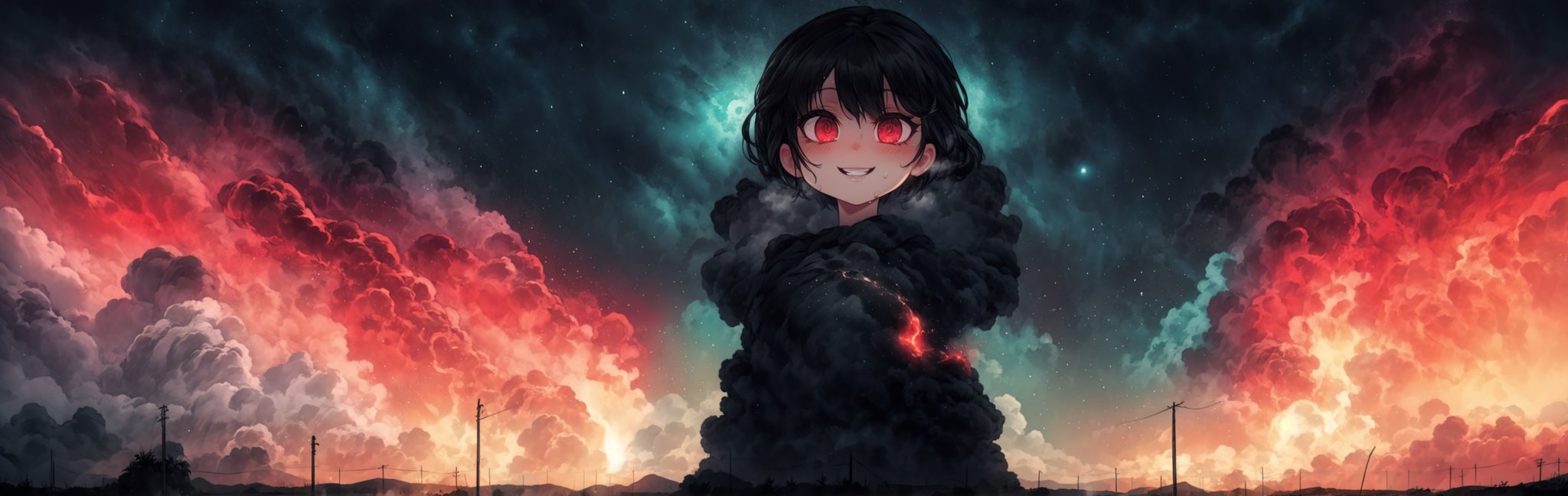 8k resolution, high resolution, masterpiece, intricate details, highly detailed, HD quality, solo, loli, black desert on the background, night, rain, red stars in the sky, scarlet moon, red stars, scarlet cosmos, snowy wasteland, black snow, scarlet lightning, apocalypse, the girl in the share, loli, black hair.long hair.developing hair.formidable aura.the scarlet aura.red eyes.glowing eyes.black coat.black pants.a cheeky smile.a cheeky expression.happy expression,

Focus on the whole body, the whole body in the frame, the body is completely in the frame, the body does not leave the frame, detailed hands, detailed fingers, perfect body, perfect anatomy, wet bodies, rich colors, vibrant colors, detailed eyes, super detailed, extremely beautiful graphics, super detailed skin, best quality, highest quality, high detail, masterpiece, detailed skin, perfect anatomy, perfect body, perfect hands, perfect fingers, complex details, reflective hair, textured hair, best quality,super detailed,complex details, high resolution,USA,JCM2,Captain kirb,jtveemo,ChronoTemp ,EpicArt,Mrploxykun