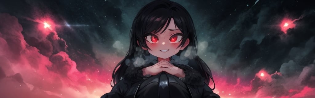 8k resolution, high resolution, masterpiece, intricate details, highly detailed, HD quality, solo, loli, black desert on the background, night, rain, red stars in the sky, scarlet moon, red stars, scarlet cosmos, snowy wasteland, black snow, scarlet lightning, apocalypse, the girl in the share, loli, black hair.long hair.developing hair.formidable aura.the scarlet aura.red eyes.glowing eyes.black coat.black pants.a cheeky smile.a cheeky expression.happy expression,

Focus on the whole body, the whole body in the frame, the body is completely in the frame, the body does not leave the frame, detailed hands, detailed fingers, perfect body, perfect anatomy, wet bodies, rich colors, vibrant colors, detailed eyes, super detailed, extremely beautiful graphics, super detailed skin, best quality, highest quality, high detail, masterpiece, detailed skin, perfect anatomy, perfect body, perfect hands, perfect fingers, complex details, reflective hair, textured hair, best quality,super detailed,complex details, high resolution,USA,JCM2,Captain kirb,jtveemo,ChronoTemp ,EpicArt,Mrploxykun