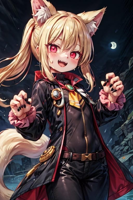 8k resolution, high resolution, masterpiece, intricate details, highly detailed, HD quality, solo, loli, short stature, little girls, only girls, dark background, rain, scarlet moon, crimson moon, moon, moon on the background, 

Red eyes.black sclera.vertical pupil.cat's pupil.glowing eyes.fangs.fox ears.a fox's tail behind his back.claws on the fingers.claw.black claws.small claws.blonde.yellow hair.long hair.straight hair.two ponytails.black scaly coat.black pants.an evil expression.grin.a joyful expression.fighting pose, 

focus on the whole body, the whole body in the frame, the body is completely in the frame, the body does not leave the frame, detailed hands, detailed fingers, perfect body, perfect anatomy, wet bodies, rich colors, vibrant colors, detailed eyes, super detailed, extremely beautiful graphics, super detailed skin, best quality, highest quality, high detail, masterpiece, detailed skin, perfect anatomy, perfect body, perfect hands, perfect fingers, complex details, reflective hair, textured hair, best quality,super detailed,complex details, high resolution,

,jcdDX_soul3142,JCM2,High detailed ,USA,Color magic,AmyRose,Mrploxykun,Sonic,perfecteyes,Artist,AGGA_ST011,AGGA_ST005,rizdraws,fairy_tail_style,Oerlord,illya,hornet,HarryDraws,jtveemo,ChronoTemp ,Star vs. the Forces of Evil ,arcane style,Landidzu,Captain kirb,Saturated colors,Color saturation ,DAGASI