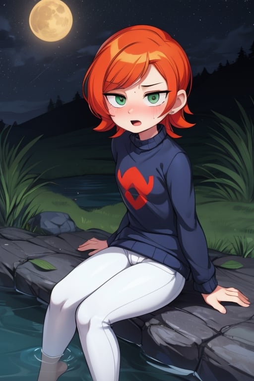 8k resolution, high resolution, masterpiece, intricate details, highly detailed, HD quality, solo, loli, black desert on the background, night, rain, red stars in the sky, scarlet moon, 
Gwendoline Tennyson.red hair.orange hair.short hair.green eyes.(Gwen Tennyson's clothes).white and blue slim fitting jumper.minimalistic blue cat logo on the chest of the jumper.white jeans.funny expression.a cheeky expression.playful expression.sitting on a rock.legs bent.legs apart, perfect pussy, perfect vagina, vagina, detailed vagina, beautiful vagina, focus on the whole body, the whole body in the frame, small breasts, vds, looking at viewer, wet, rich colors, vibrant colors, detailed eyes, super detailed, extremely beautiful graphics, super detailed skin, best quality, highest quality, high detail, masterpiece, detailed skin, perfect anatomy, perfect body, perfect hands, perfect fingers, complex details, reflective hair, textured hair, best quality, super detailed, complex details, high resolution,  

,Shadbase ,USA,Captain kirb,JCM2,Mrploxykun,Kanna Kamui ,muffetwear,Sonic,Artist,Sage,shalltear bloodfallen,chloe,Gwendolyn_Tennyson