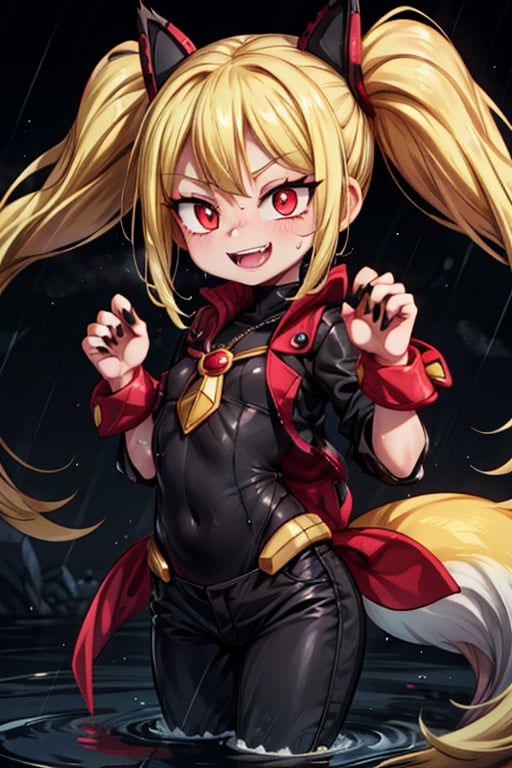 8k resolution, high resolution, masterpiece, intricate details, highly detailed, HD quality, solo, loli, short stature, little girls, only girls, dark background, rain, scarlet moon, crimson moon, moon, moon on the background, 

Red eyes.black sclera.vertical pupil.cat's pupil.glowing eyes.fangs.fox ears.a fox's tail behind his back.claws on the fingers.claw.black claws.small claws.blonde.yellow hair.long hair.straight hair.two ponytails.black scaly coat.black pants.an evil expression.grin.a joyful expression.fighting pose, 

focus on the whole body, the whole body in the frame, the body is completely in the frame, the body does not leave the frame, detailed hands, detailed fingers, perfect body, perfect anatomy, wet bodies, rich colors, vibrant colors, detailed eyes, super detailed, extremely beautiful graphics, super detailed skin, best quality, highest quality, high detail, masterpiece, detailed skin, perfect anatomy, perfect body, perfect hands, perfect fingers, complex details, reflective hair, textured hair, best quality,super detailed,complex details, high resolution,

,jcdDX_soul3142,JCM2,High detailed ,USA,Color magic,AmyRose,Mrploxykun,Sonic,perfecteyes,Artist,AGGA_ST011,AGGA_ST005,rizdraws,fairy_tail_style,Oerlord,illya,hornet,HarryDraws,jtveemo,ChronoTemp ,Star vs. the Forces of Evil ,arcane style,Landidzu,Captain kirb,Saturated colors,Color saturation ,DAGASI