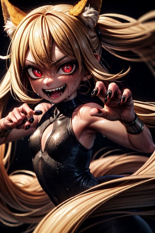 8k resolution, high resolution, masterpiece, intricate details, highly detailed, HD quality, solo, loli, short stature, little girls, only girls, dark background, rain, scarlet moon, crimson moon, moon, moon on the background, 

Red eyes.black sclera.vertical pupil.cat's pupil.glowing eyes.fangs.fox ears.a fox's tail behind his back.claws on the fingers.claw.black claws.small claws.blonde.yellow hair.long hair.straight hair.two ponytails.black scaly coat.black pants.an evil expression.grin.a joyful expression.fighting pose, 

focus on the whole body, the whole body in the frame, the body is completely in the frame, the body does not leave the frame, detailed hands, detailed fingers, perfect body, perfect anatomy, wet bodies, rich colors, vibrant colors, detailed eyes, super detailed, extremely beautiful graphics, super detailed skin, best quality, highest quality, high detail, masterpiece, detailed skin, perfect anatomy, perfect body, perfect hands, perfect fingers, complex details, reflective hair, textured hair, best quality,super detailed,complex details, high resolution,

,jcdDX_soul3142,JCM2,High detailed ,USA,Color magic,AmyRose,Mrploxykun,Sonic,perfecteyes,Artist,AGGA_ST011,AGGA_ST005,rizdraws,fairy_tail_style,Oerlord,illya,hornet,HarryDraws,jtveemo,ChronoTemp ,Star vs. the Forces of Evil ,arcane style,Landidzu,Captain kirb,Saturated colors,Color saturation ,DAGASI