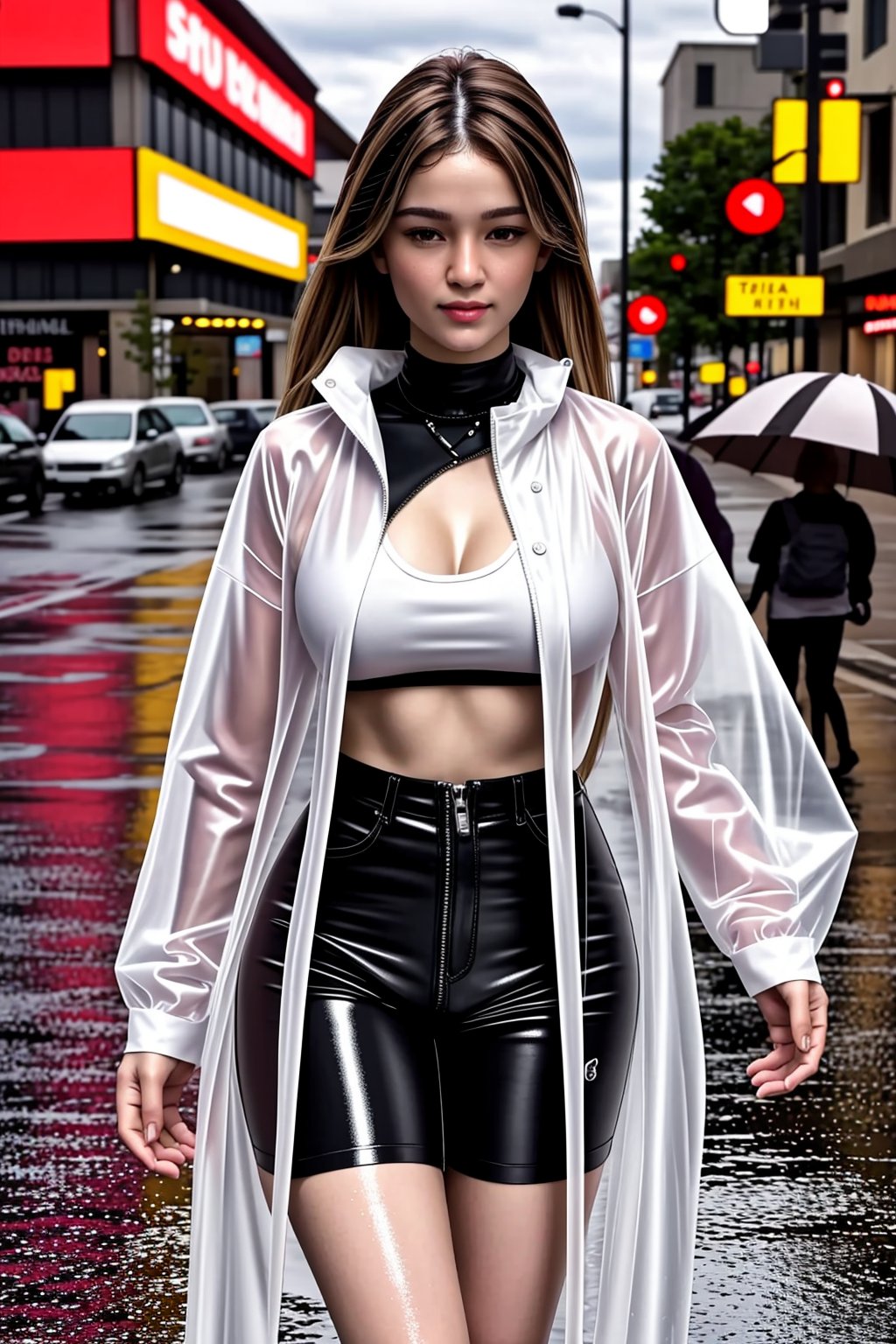 (((dating-pov))), irresistible-1girl, dangerous-physique, mix-of-hair-styles, mix-of-natural-blemishes, bbimp, The Transparent Raincoat: Staying stylish even on rainy days with a transparent raincoat that lets your outfit shine through, dynamic-lighting, (((physically-realistic))),,<lora:659111690174031528:1.0>