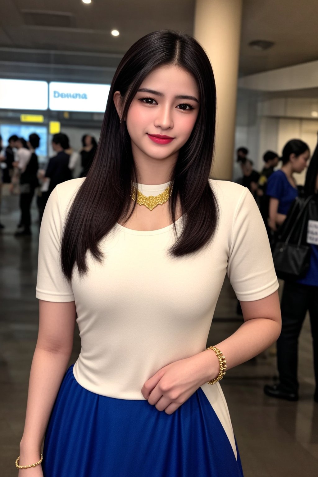 1girl, middle_jewelry over head, unique-physique, Airline-specific outfit reflecting the cultural heritage of the airline's country, upper-body, (((physically-realistic))),,<lora:659111690174031528:1.0>